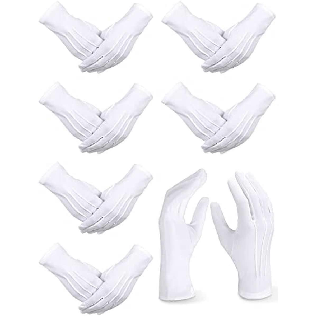 6 Pairs White Gloves Uniform Gloves Parade Costume Gloves for Police Server Funeral Formal Tuxedo Guard