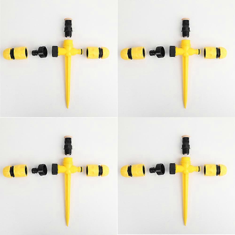 (360 degree adjustable spray + yellow ground + series connection + 4-point water connection x2) Four sets of Garden Tool Irrigation Watering System