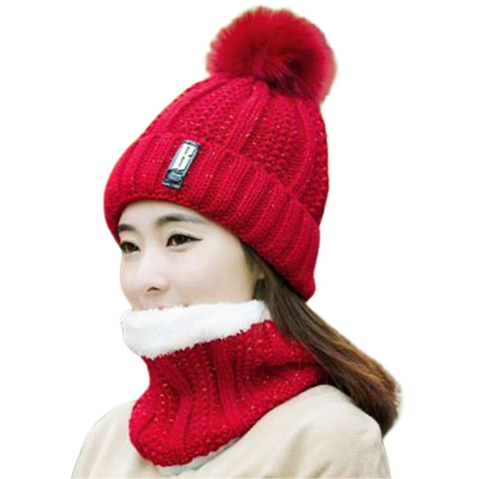 Winterless eaves knitted small hat scarf suit