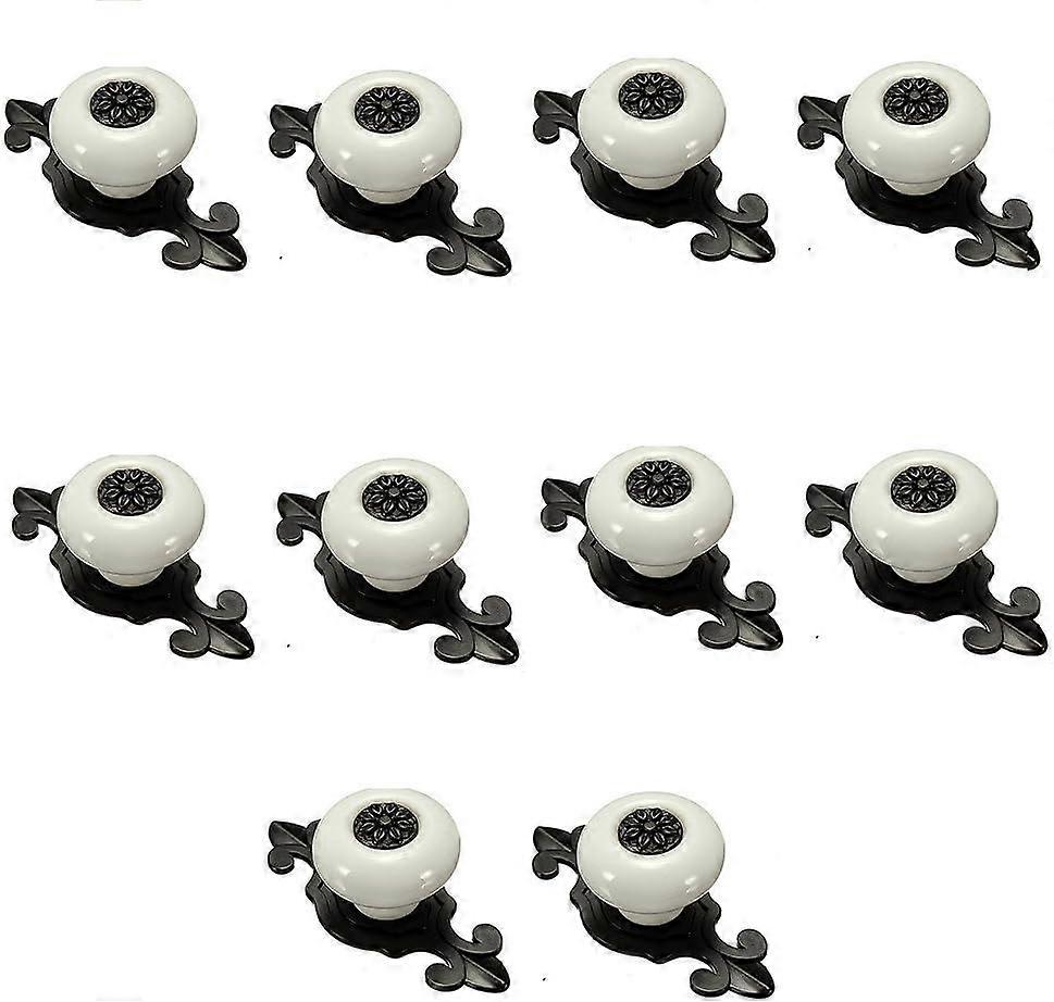 10 Pcs Drawer Handles and Knobs, Drawer Knobs, Ceramic Door Handle (White with Black)