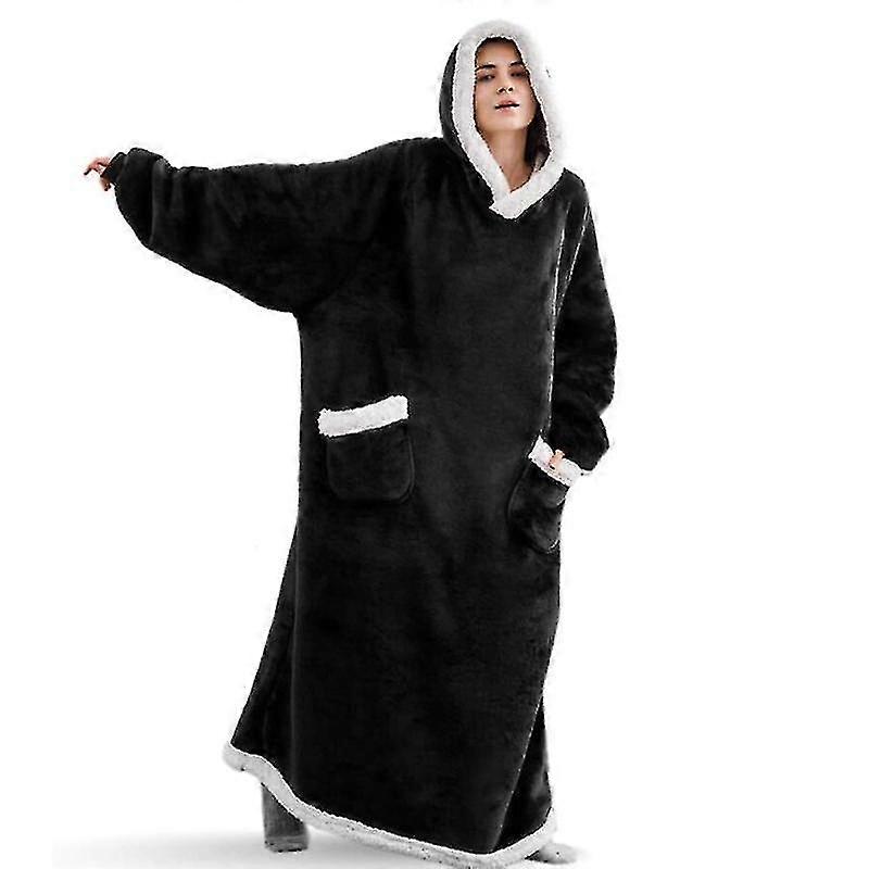 Överdimensionerad bärbar hooded lång vinter varm wrap med mjuk Sherpa Fleece Män och Kvinnors Super Varm Pyjamas