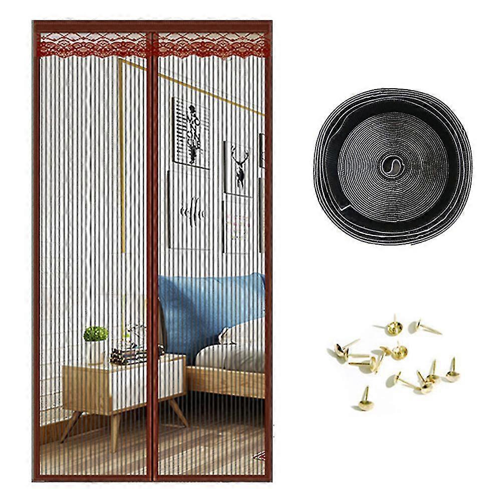 Magnetic Screen Door,Keep Bugs Out,Windmill Print, Breeze in - Self-Seal Magnets, Retractable Mesh Net Closure -Coffee