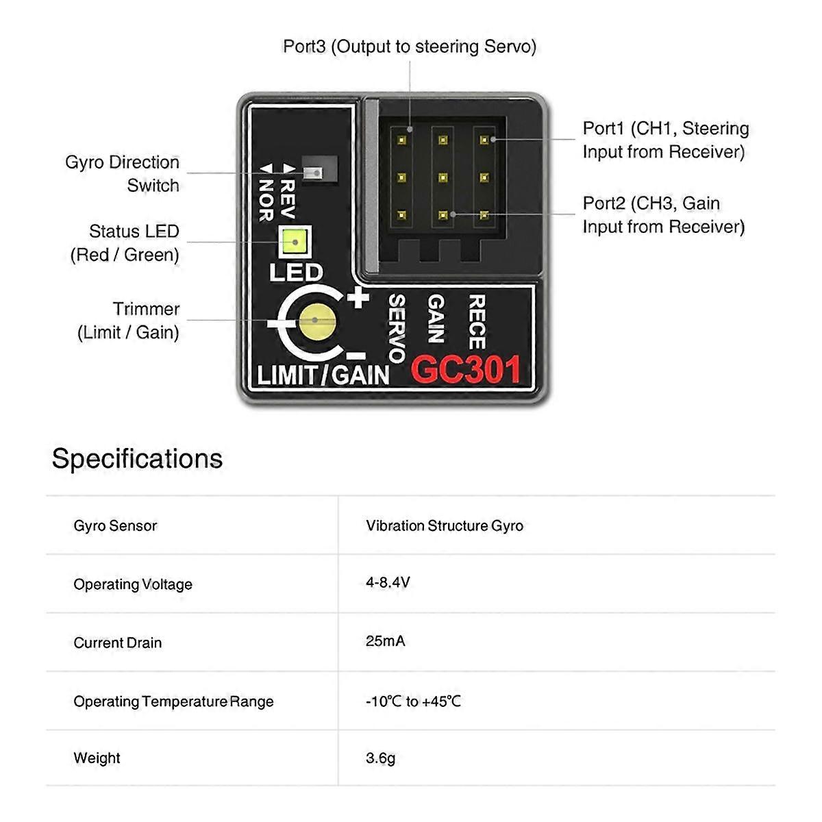 GC401 4-8.4V Mini Gyro Sensor Gyroscope for K969 RC Car Steering Output Corrective Integrated Compact
