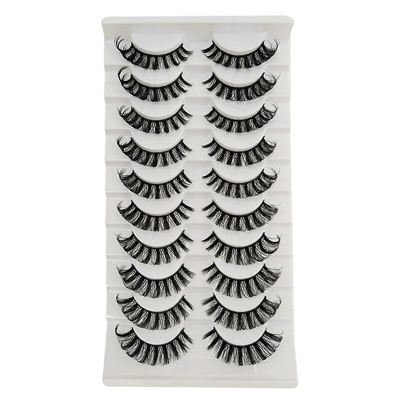 10 Pairs Long Dense Reusable Self-Adhesive False Eyelashes Quick Paste Eye Lashes for Daily Party Cosplay Eye Makeup