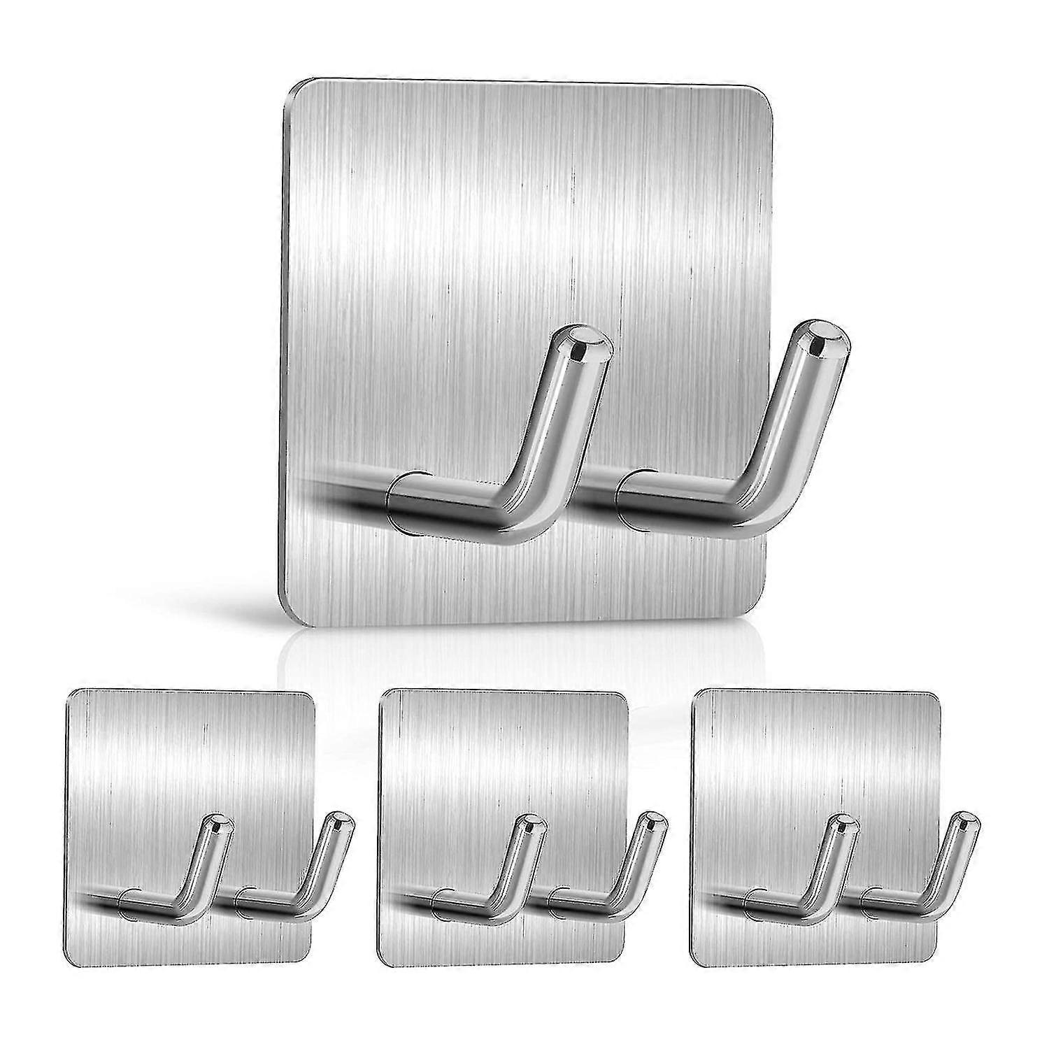 4 adhesive hooks, stainless steel double-pointed wall hooks, towel hook
