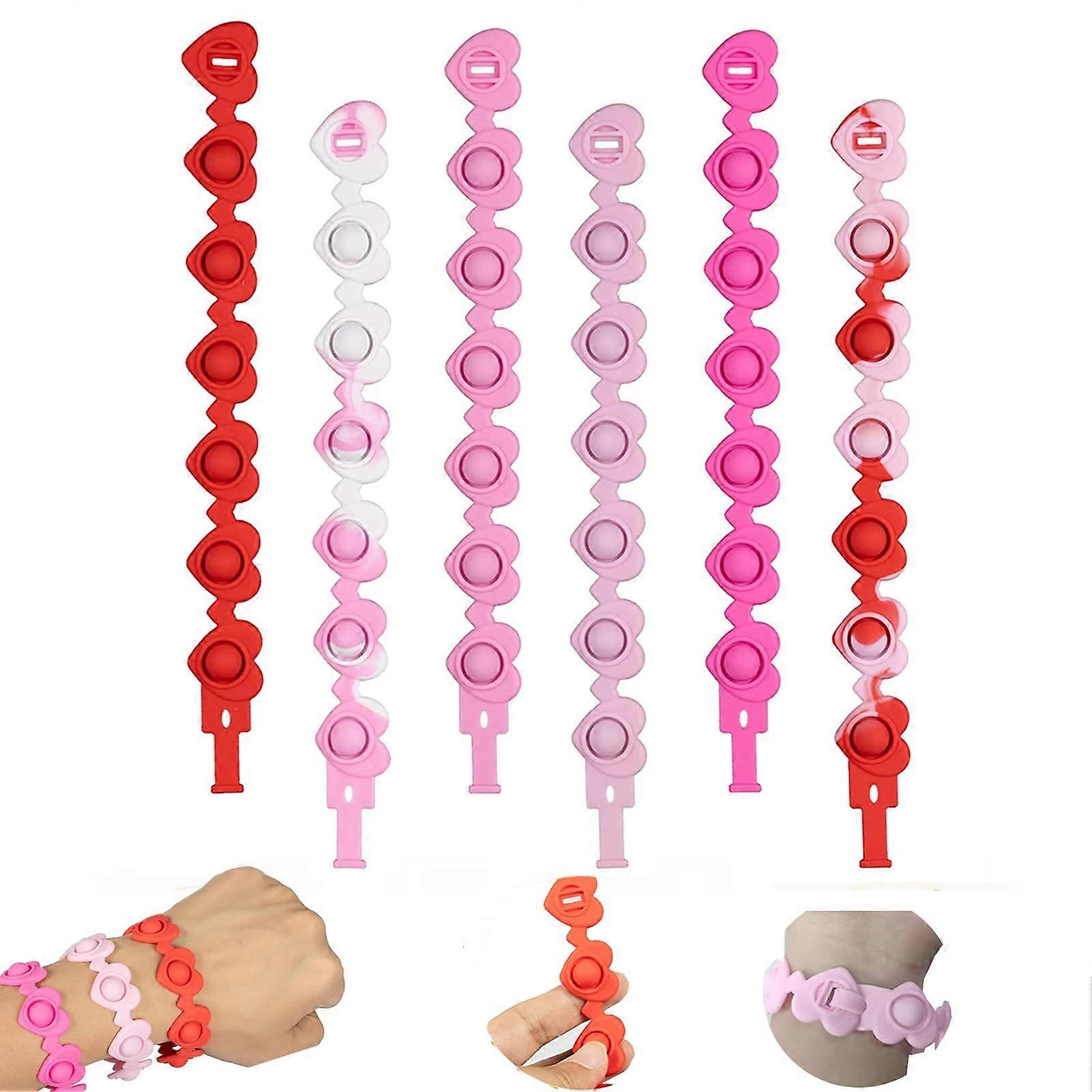 Pack of 6 Pop It Fidget Toy Set, Probuk Silicone Reusable Pop It Bracelet Set, Simple Pop Bubble Fidget Bracelet Toy Set