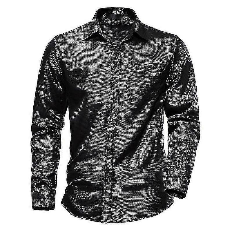 Herren Tops Revers Hals Hemden 70er Disco Tunika Hemd Freizeitbluse Regular Fit Arbeit