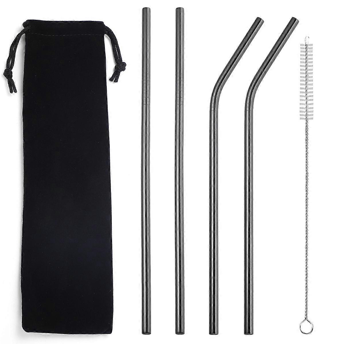 Metal Reusable 304 Stainless Steel Straws Straight Bent Drinking Straw With Case Cleaning Brush Set Party Bar accessory