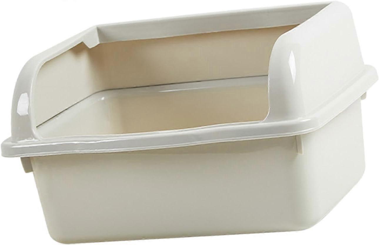 Open Top Pet Litter Tray U Shape Lowered Front with High Sides Easy to Clean Kitten Potty Toilet Large Space Cats Litter Basin, Large White