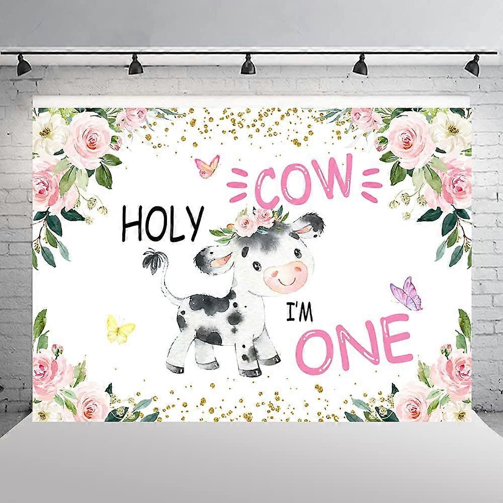 Custom Name Floral Holy Cow 1st Birthday Backdrop