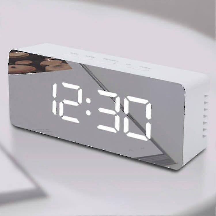Digital Alarm Clock, 5.5" Large Screen Led Mirror Clock With Usb Charging Ports(white Light White Shell)