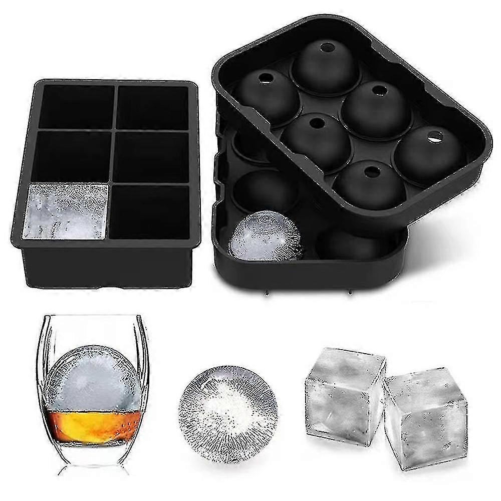 Ice Cube Trays Silic (set Of 2) Ice Ball Mold, Square Lar Ice Cube Tray For S Bourbon
