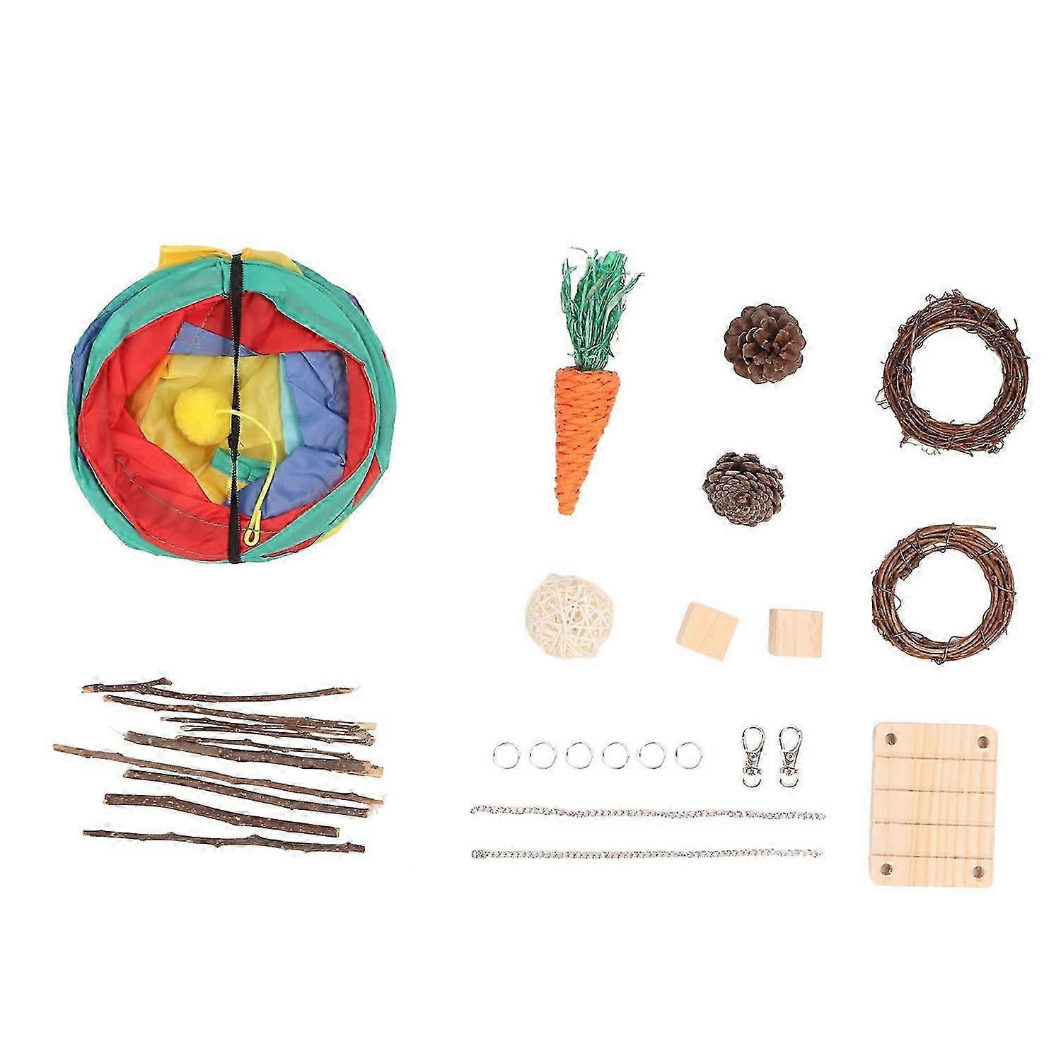11pcs Small Pet Tunnel Interactive Fun Logs Rattan Balls Grass Balls Pine Cones Hamster Tunnel Plays