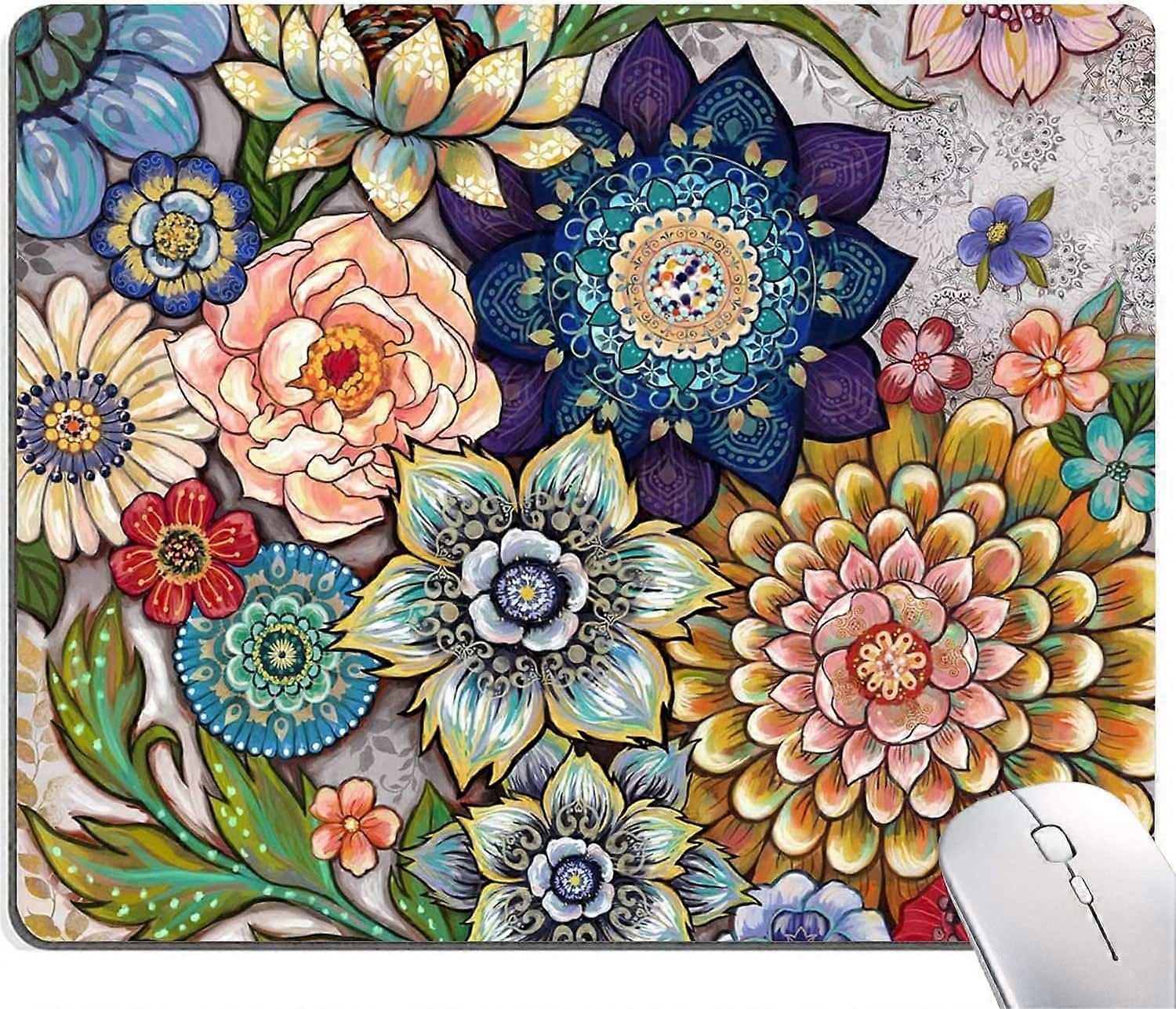 Mouse Pad, Mouse Pad floral Boho pentru femei, Mousepad drăguț Mouse Pad pătrat impermeabil Mouse Mat Anti-Slip Rubbe