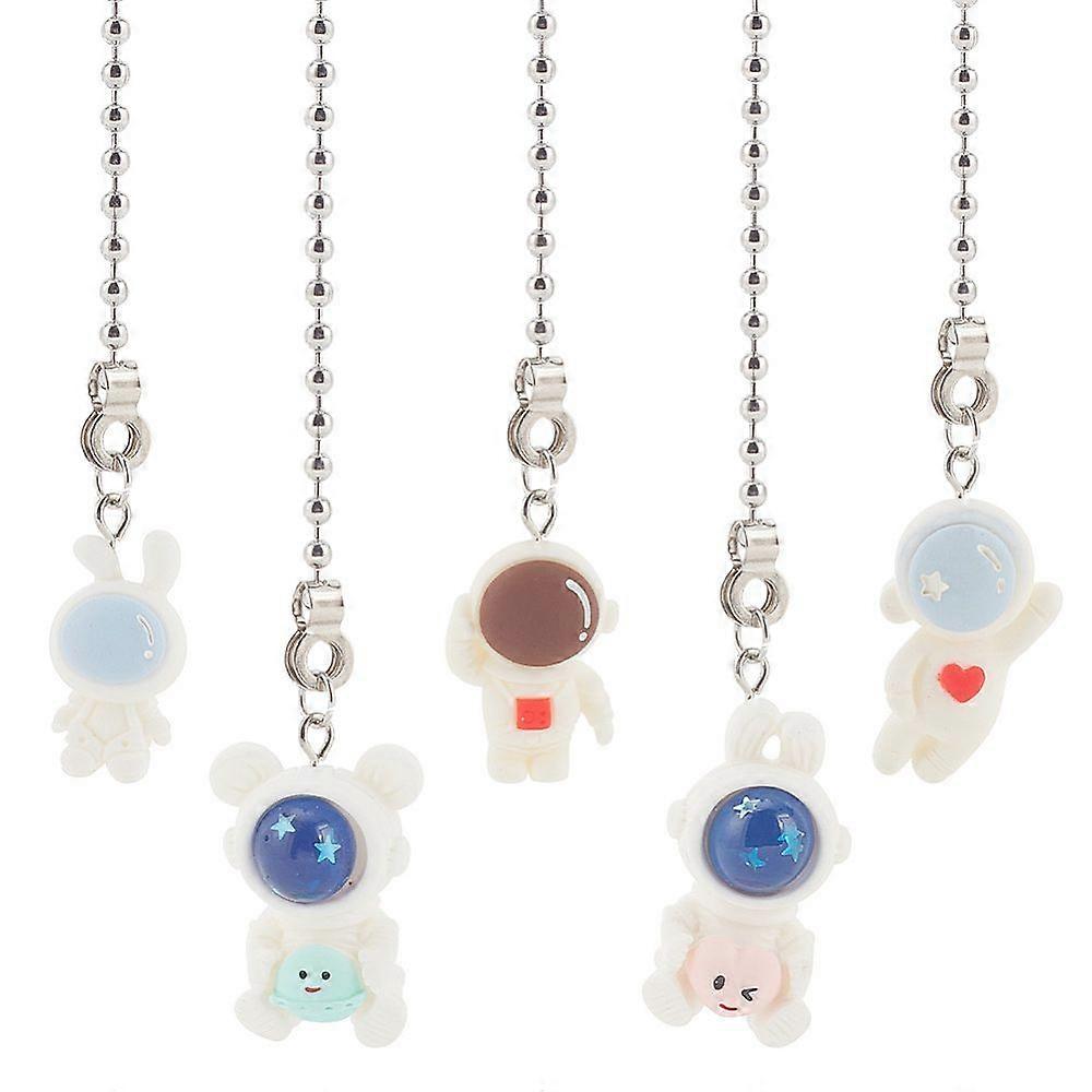 5Pcs 5 Style Astronaut Resin Ceiling Fan Pull Chain Extenders with 304 Stainless Steel Ball Chains Mixed Color 343~357mm pendant: 29~38mm 1pc/style