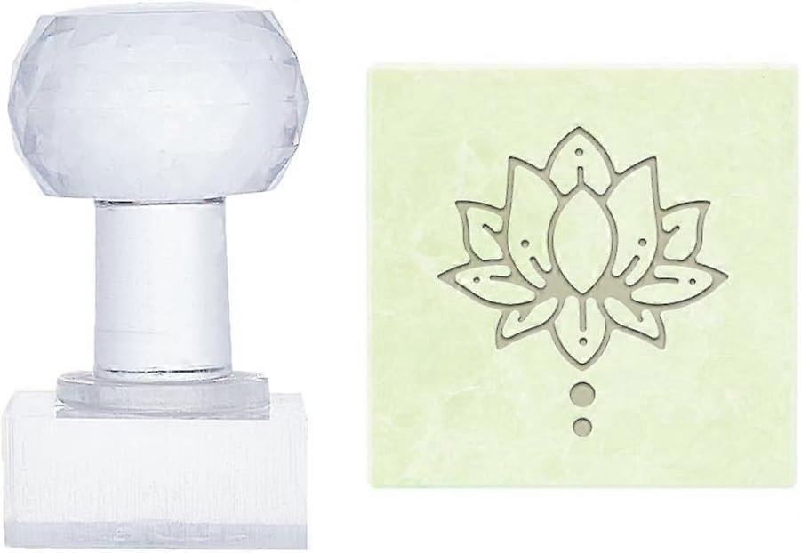 Acrylic Soap Stamp Lotus Flower Handmade Soap Stamp Imprint Stamp 1.3 Inch Square Natural Soap Chapter with Handle for DIY Handmade Soap Envelope Invi