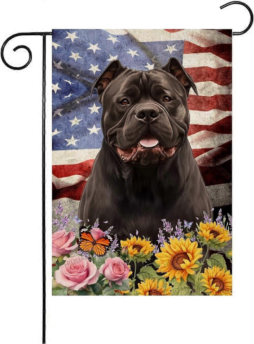 Bandeira Cane-Corso Preta 12x18 Polegadas 4 de Julho Decorações ao Ar Livre, Bandeira de Jardim Cane-Corso Preta Ameri