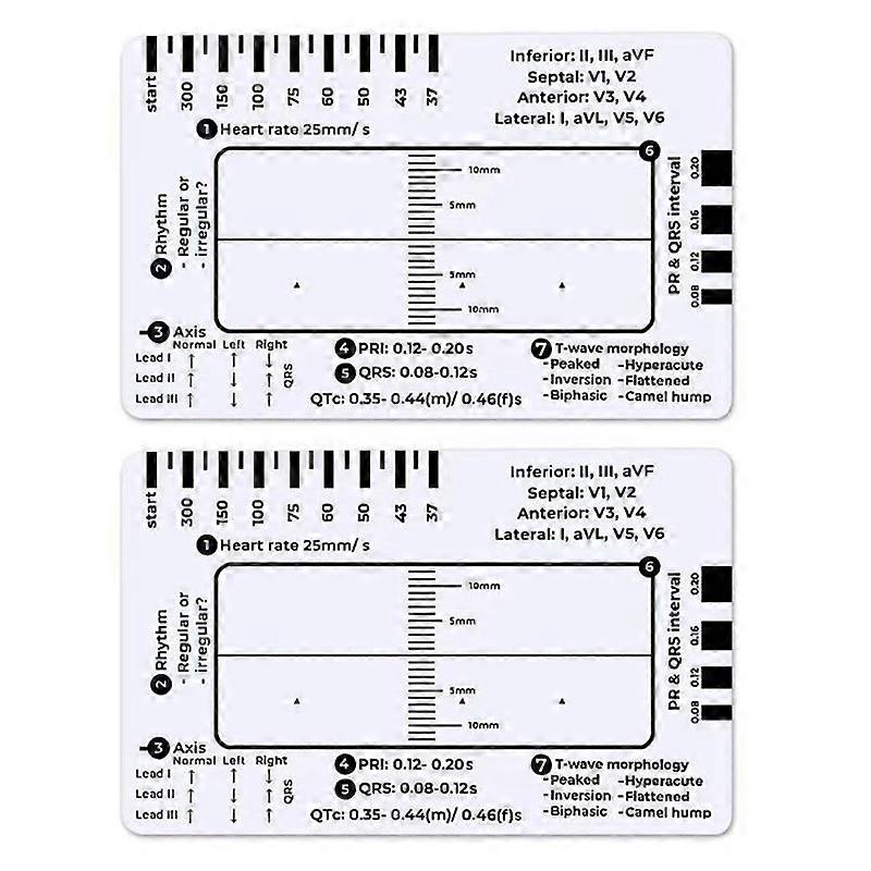 2pcs ECG 7 Step Ruler,ECG 7 Step Ruler for ECG/EKG Interpretation,ECG Reference Guide Ruler,EKG Calipers Measuring Tool
