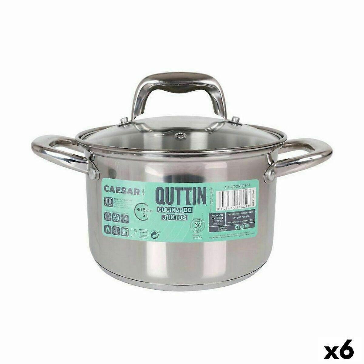 Topf mit Glasdeckel Quttin Caesar Stahl ø 18 x 12,5 cm (6 Stück)