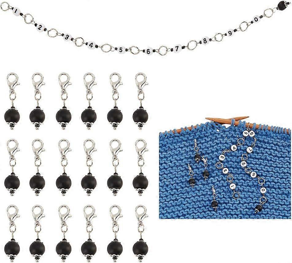 21Pcs Black Counter Chains Set 1Pc Acrylic Number Bead Knitting Row Counter Chains with 20Pcs Black Ball Plastic Pendant Locking Stitch Markers for We