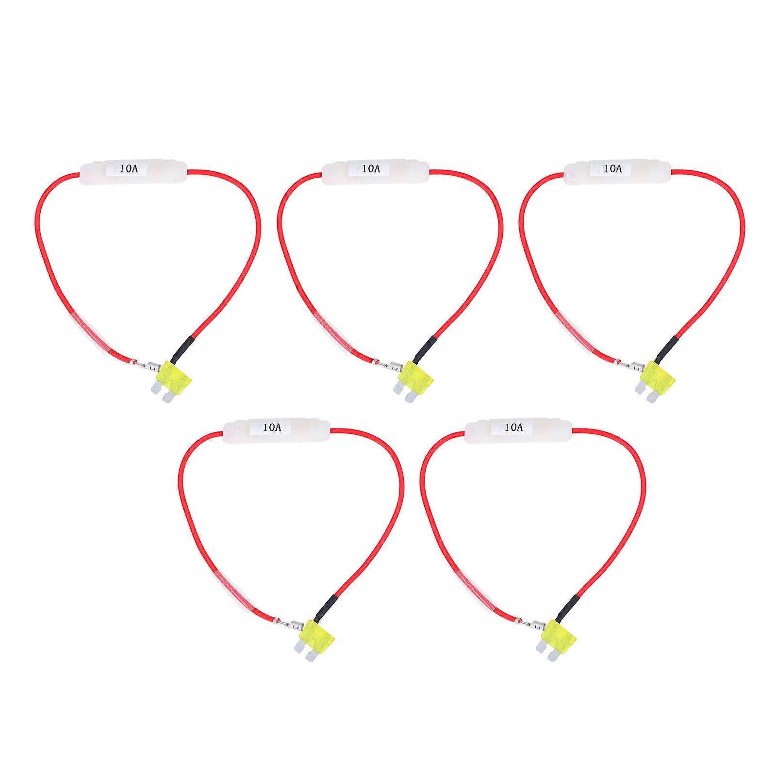 5PCS Set Car Fuse Holder Connector 16AWG Red Wire Wire Extension Holder Connector with Tail Terminal