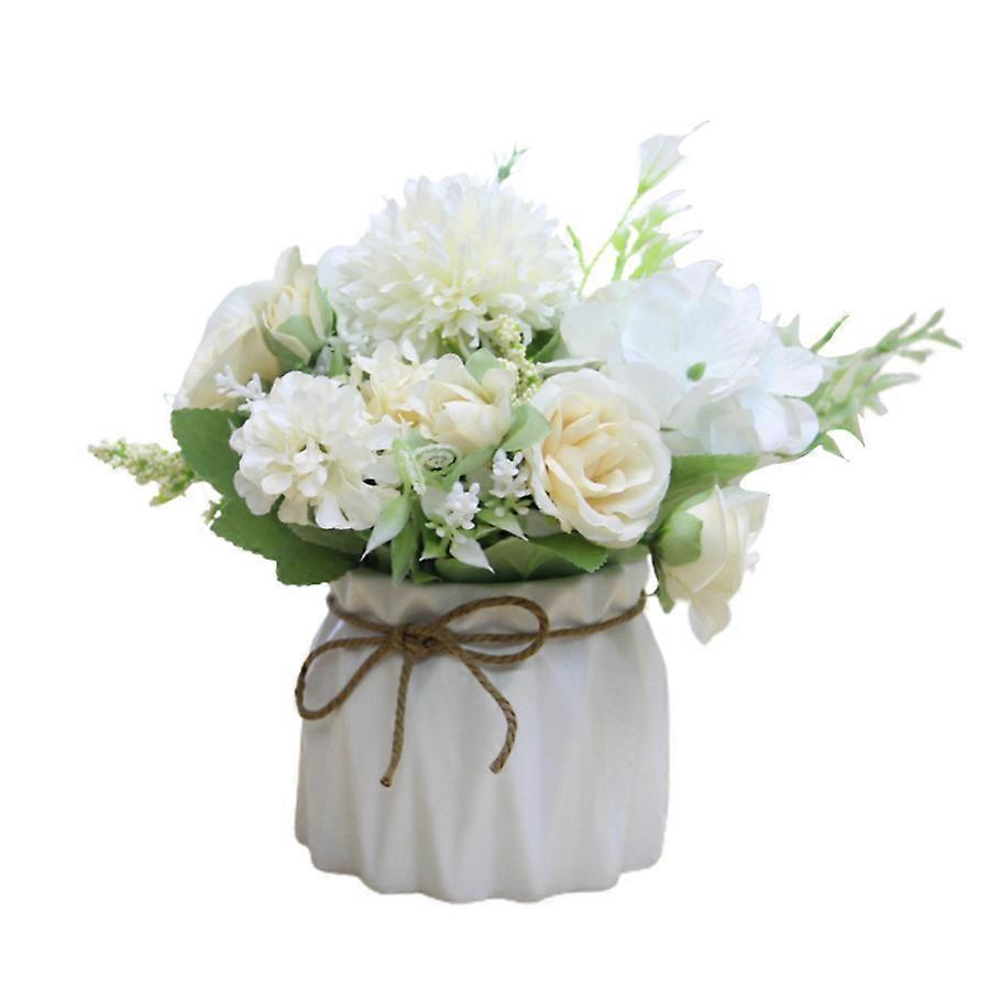 Artificial Hydrangea Rose with Durable Ceramic Pot