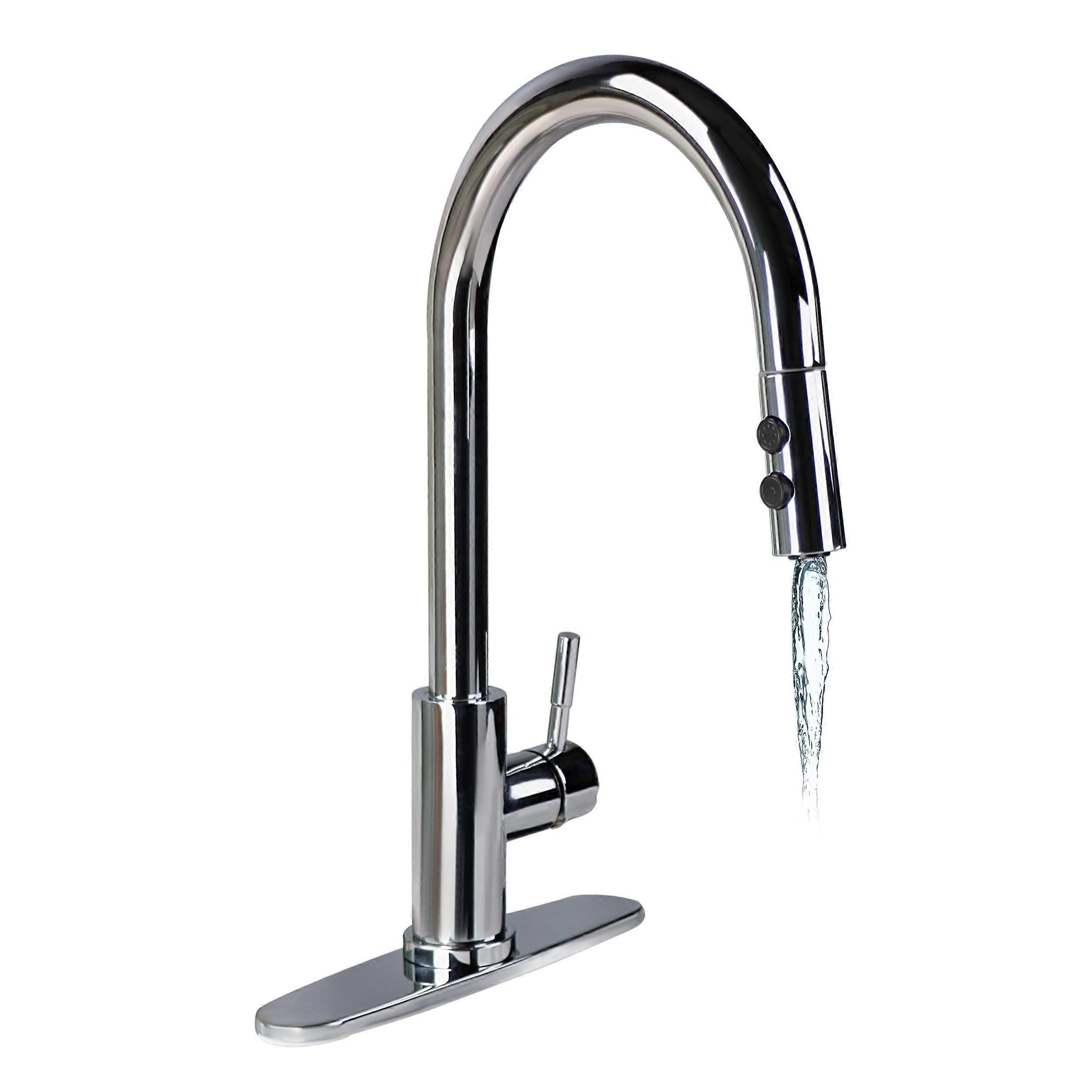 Faucets Single Handle Steel Pull Down Kitchen Faucet with Sprayer and Optional Deck Plate