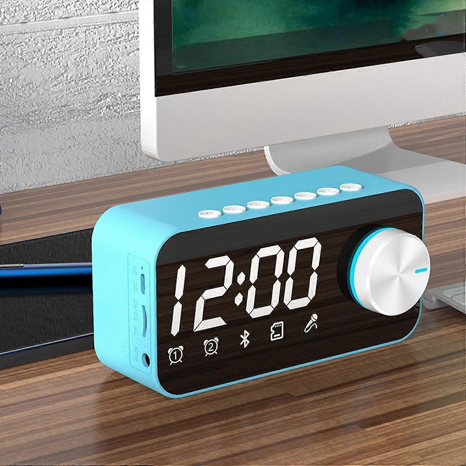 Digital Alarm Clock with Bluetooth Speaker, Smart Alarm Clock Portable Plug-in Card Wireless Speakers Radio, Dimmable LED Display, Dual Alarm, Snooze,