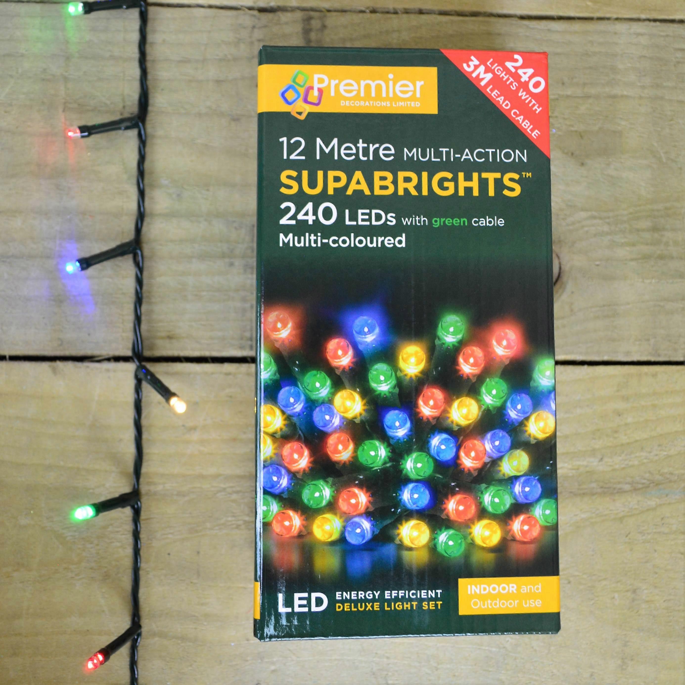 12M (240 Led) Premier Multi Action Supabright Christmas Lights - Multicoloured