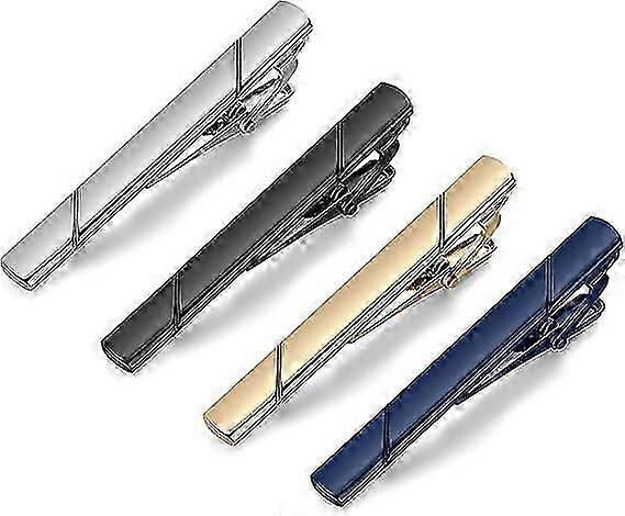 Tie Clips for Men, Black Gold Blue Gray Silver Tie Bar Set for Regular Ties (Elegant Style)