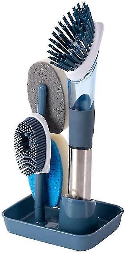 Cleaning Brush, Set with Different Brushes and Sponges, Organized in a Compact Tray for Kitchen Cleaning