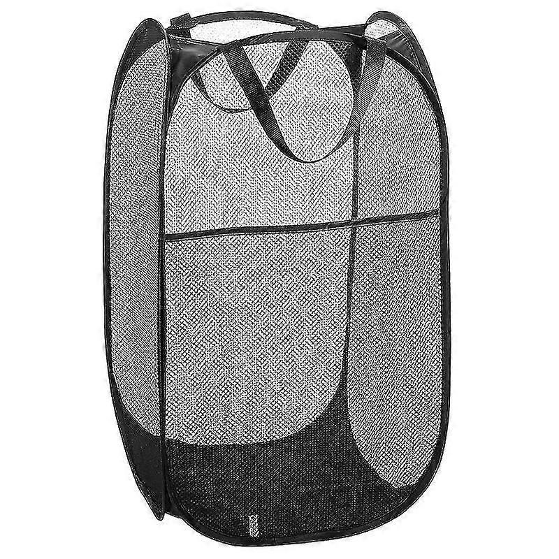 Laundry Hamper Set of 2, Collapsible Pop Up Mesh Laundry Baskets Laundry Bag Collapsible Laundry Hamper with Handle, Black