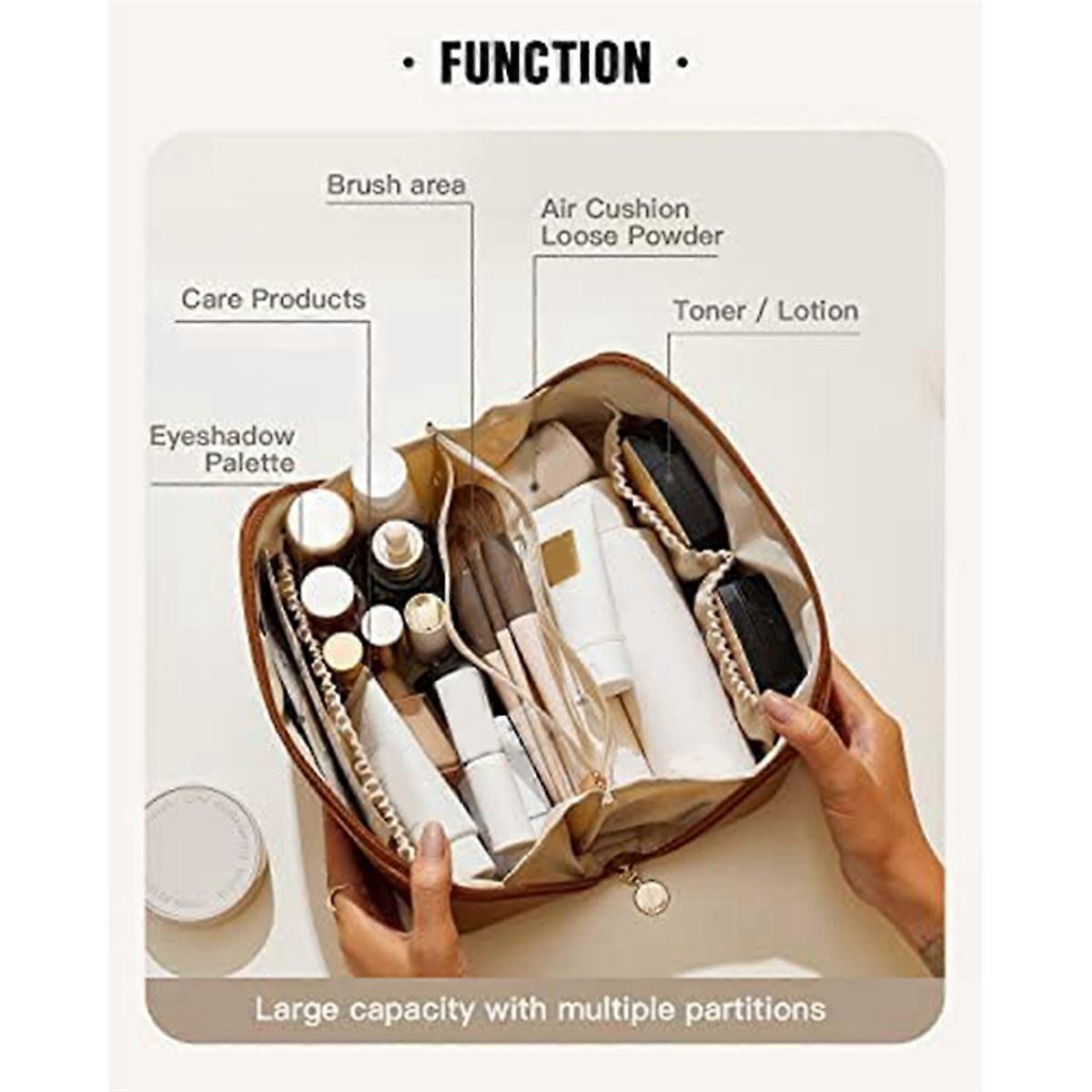 Makeup Bag,Waterproof Portable Pouch Open Flat Toiletry Bag(Pink)