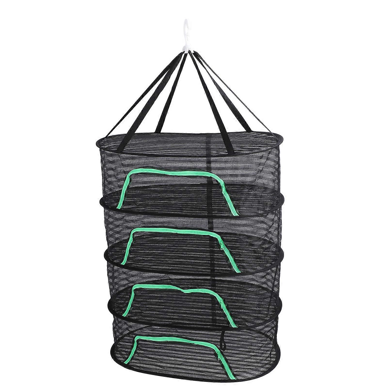 Mesh Hanging Drying Rack with Zipper, Breathable Polyester Foldable Drying Rack for Fish, Vegetables, Fruits, Petals, 4 Layers
