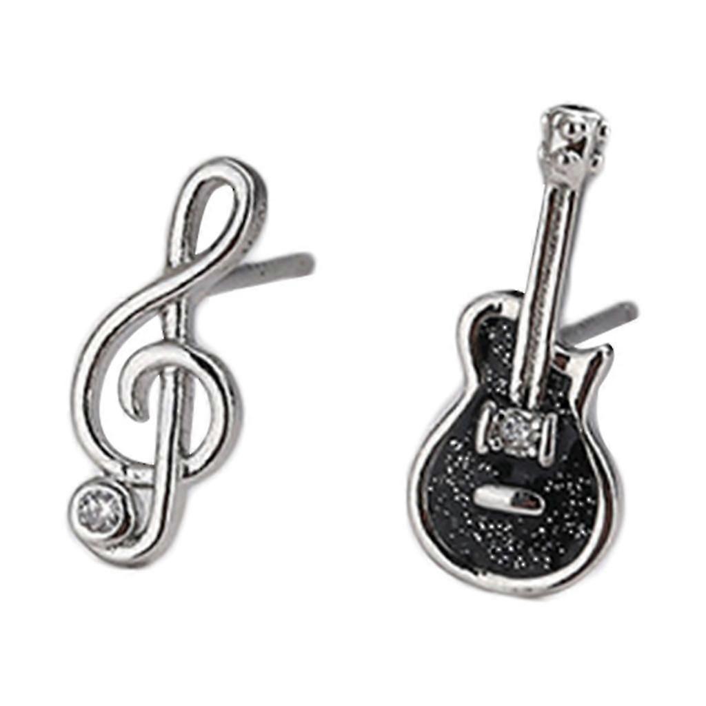 Lightweight Music-Note Stud Earring Asymmetry Cubic Zirconia Guitar Earring