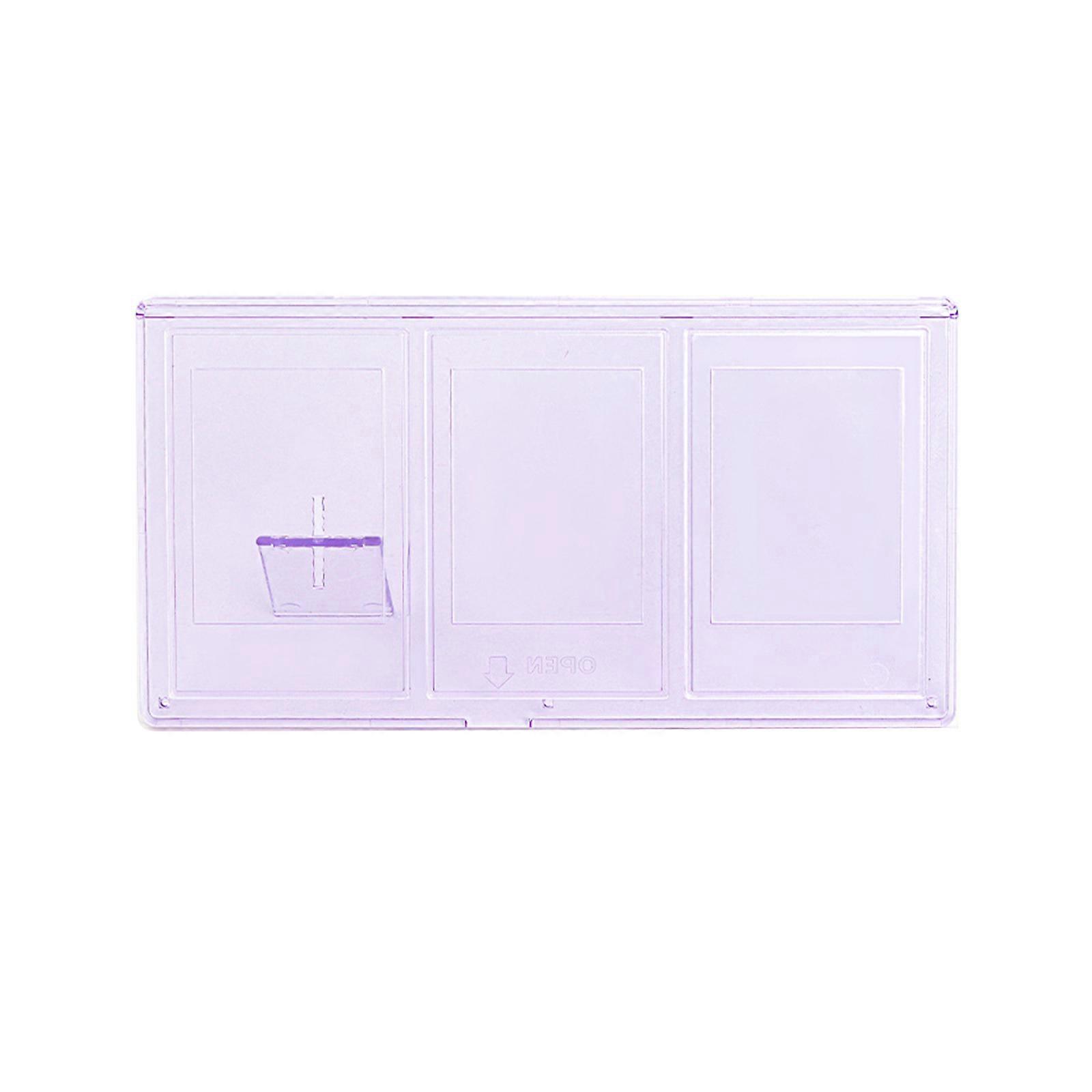 3 Inch Instant Camera Frame Showcase with Three Compartments Transparent Photo Card Holder Box Purple