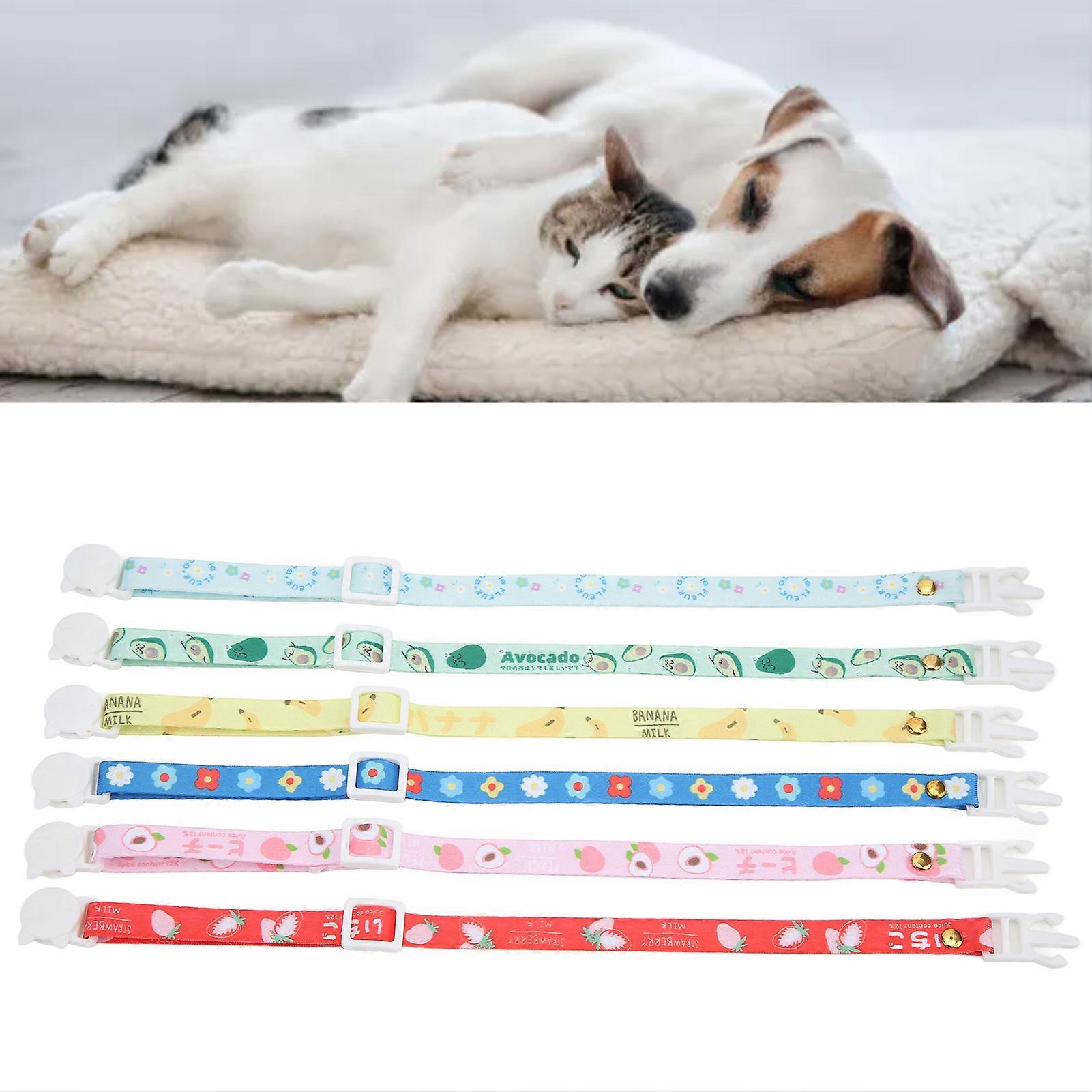 6pcs Adjustable Nylon Cat Collars with Bell 27-30cm for Pets