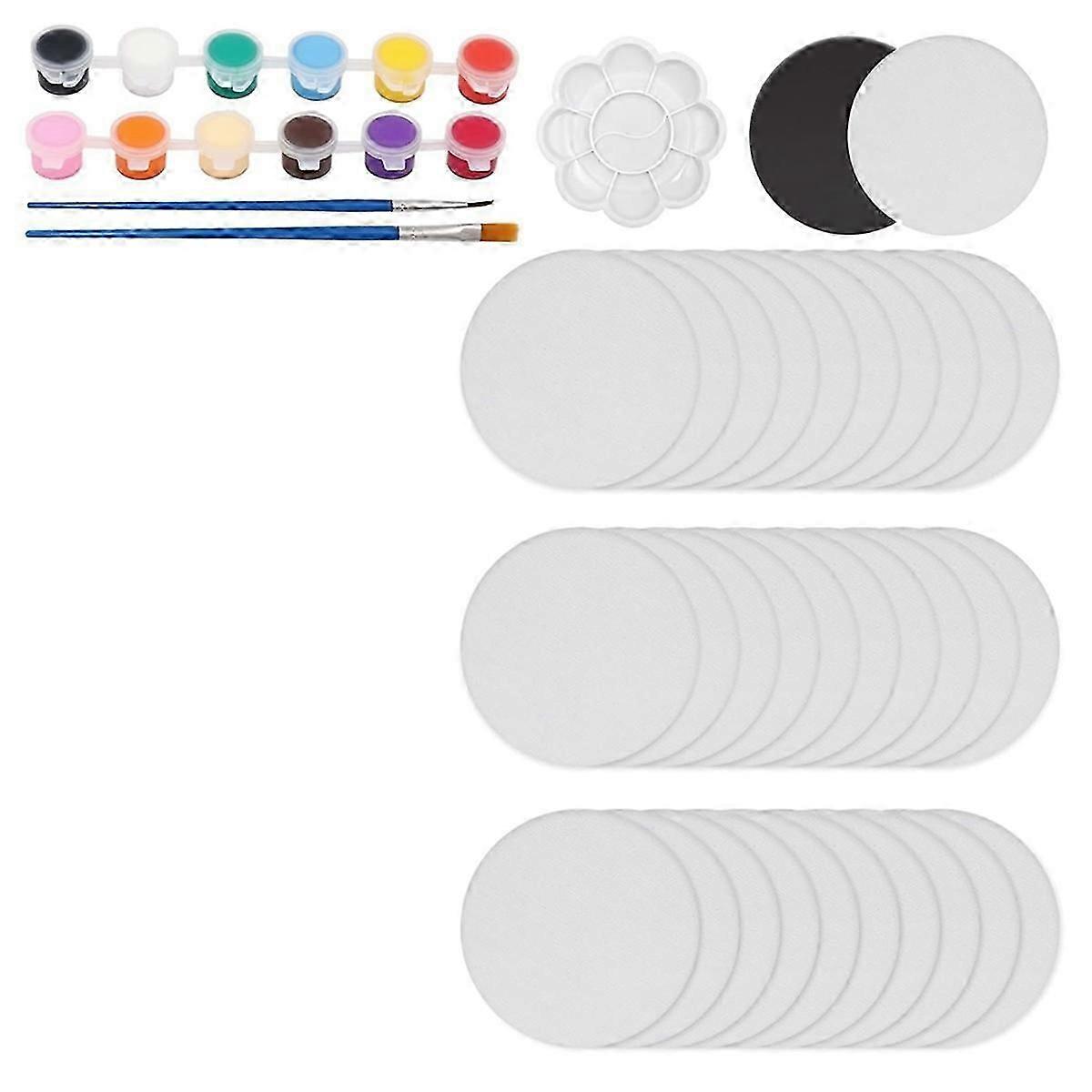 30 Pcs 2.6 Inch Mini Magnetic Canvas Panel, Magnetic Painting Canvas Panel with Painting Set Round
