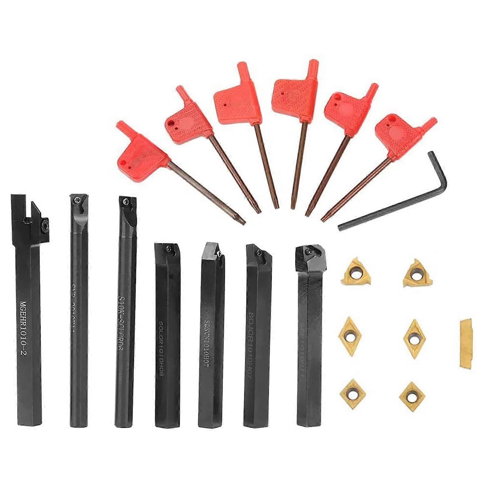Complete Lathe Turning Tool Set 7 Mini Shank Boring Bar Holders with T8 Wrench Inserts