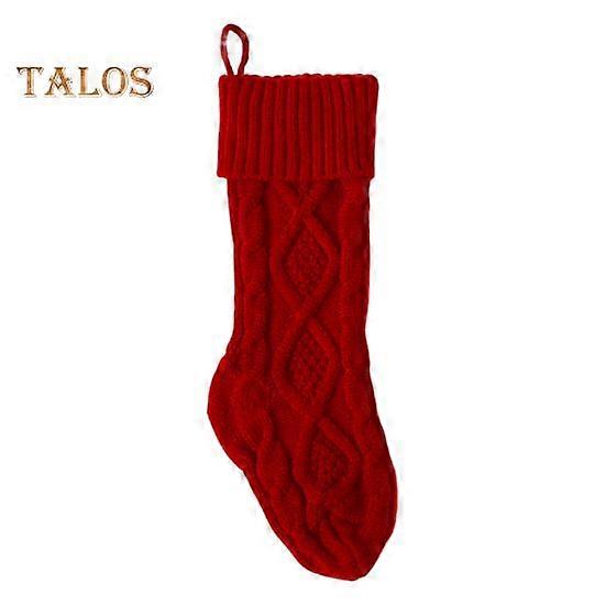 1 Pc Christmas Stocking 18'' Large Knitted Xmas Stocking Solid Color Rhombus Grid Hanging Stocking for Christmas Trees Mantels