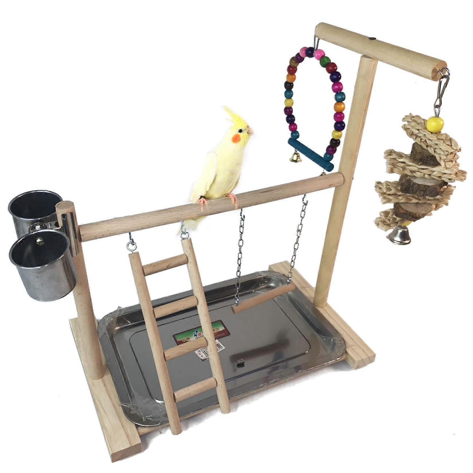 Parrot Playground Bird Play Stand Play with Gym Feeder Cups,Swings, Ladder and Tray