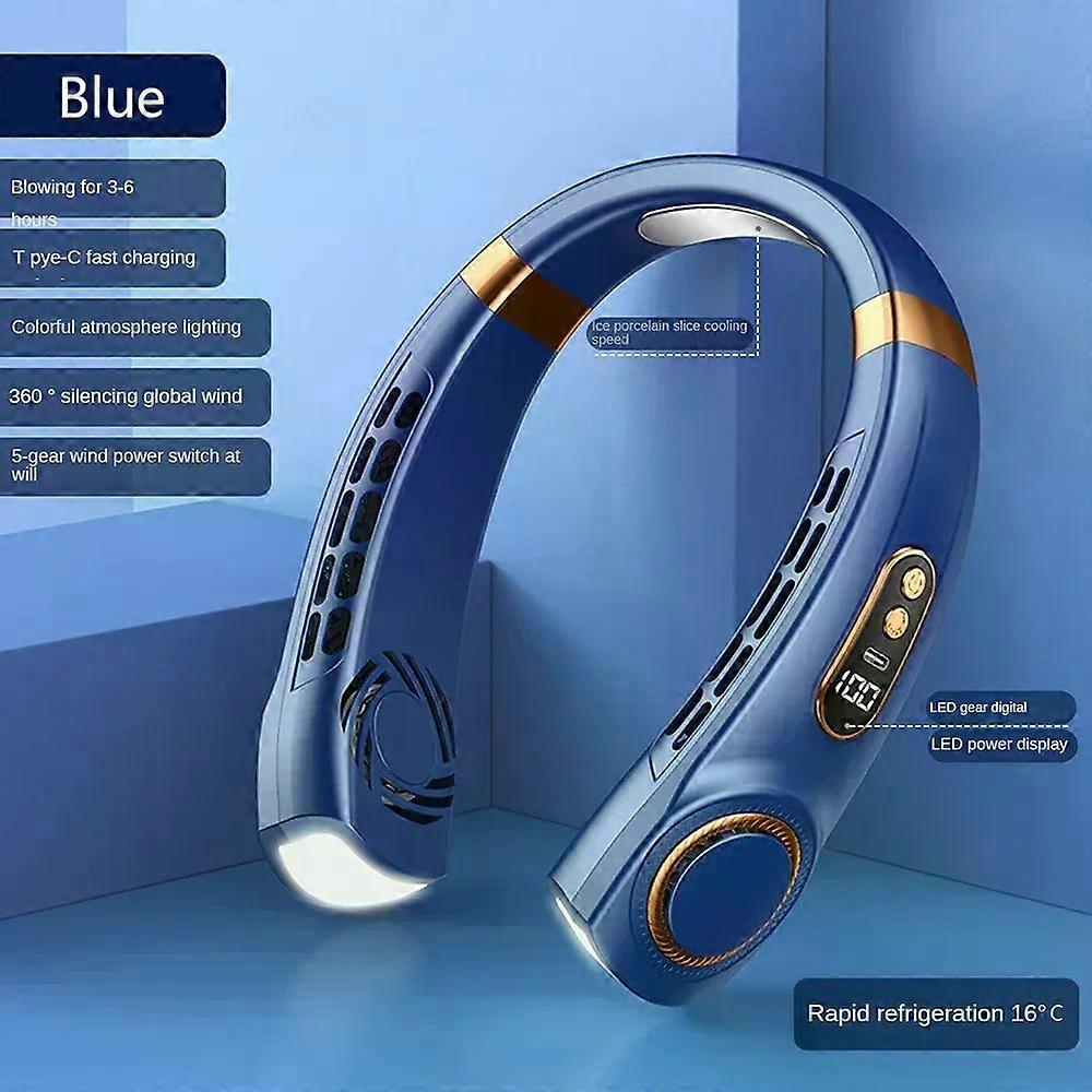 Neck Bladeless Fan Mini Long Power, Portable Lazy Silent Fan Usb Charging, Student Sports Outdoor Camping Digital Display 5 Gear