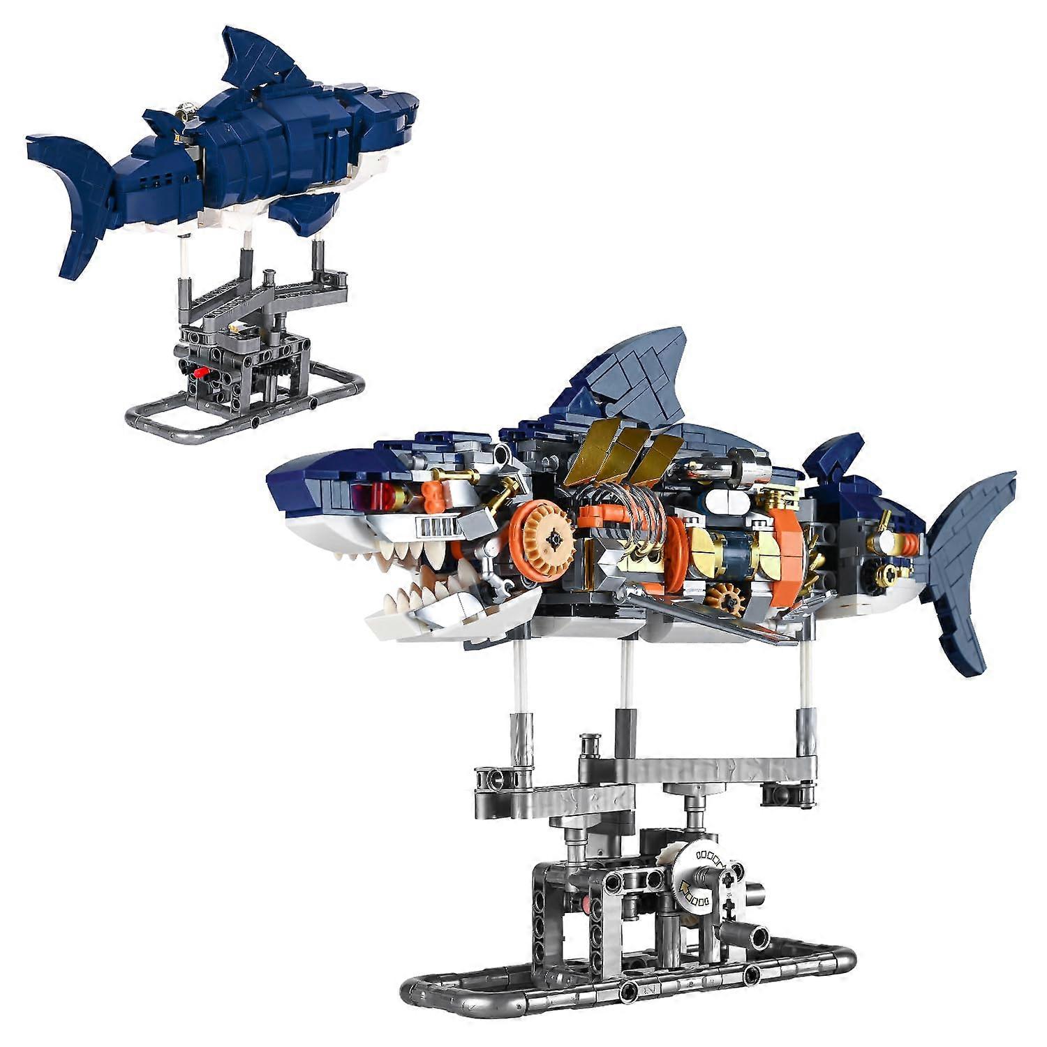 Mechanical Shark STEM Building Set,Ocean Animal Toys for and 814,Shark with Lighting