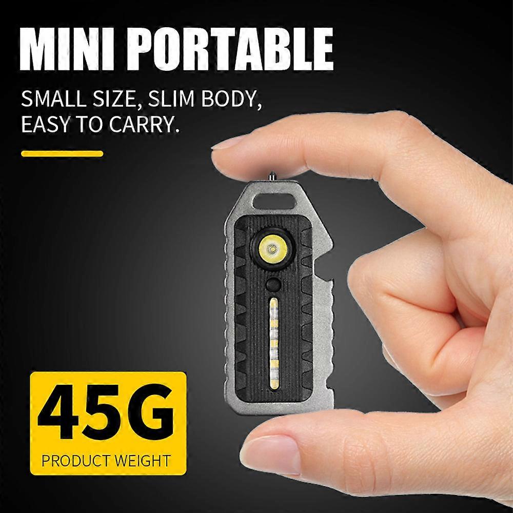 Mini LED Flashlight Keychain Light Waterproof Rechargeable Multi-functional Whistle Window Breaker Bottle Opener and Warning Light