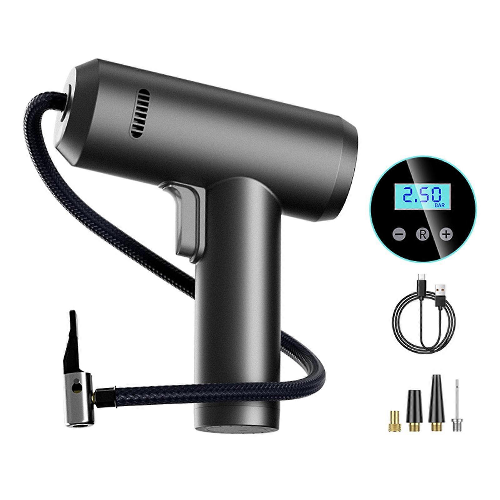 Wireless Tyre Pump Rechargeable Air Compressor Digital Display with LED Light&Nozzle Adapter for Car Bike Ball Inflation