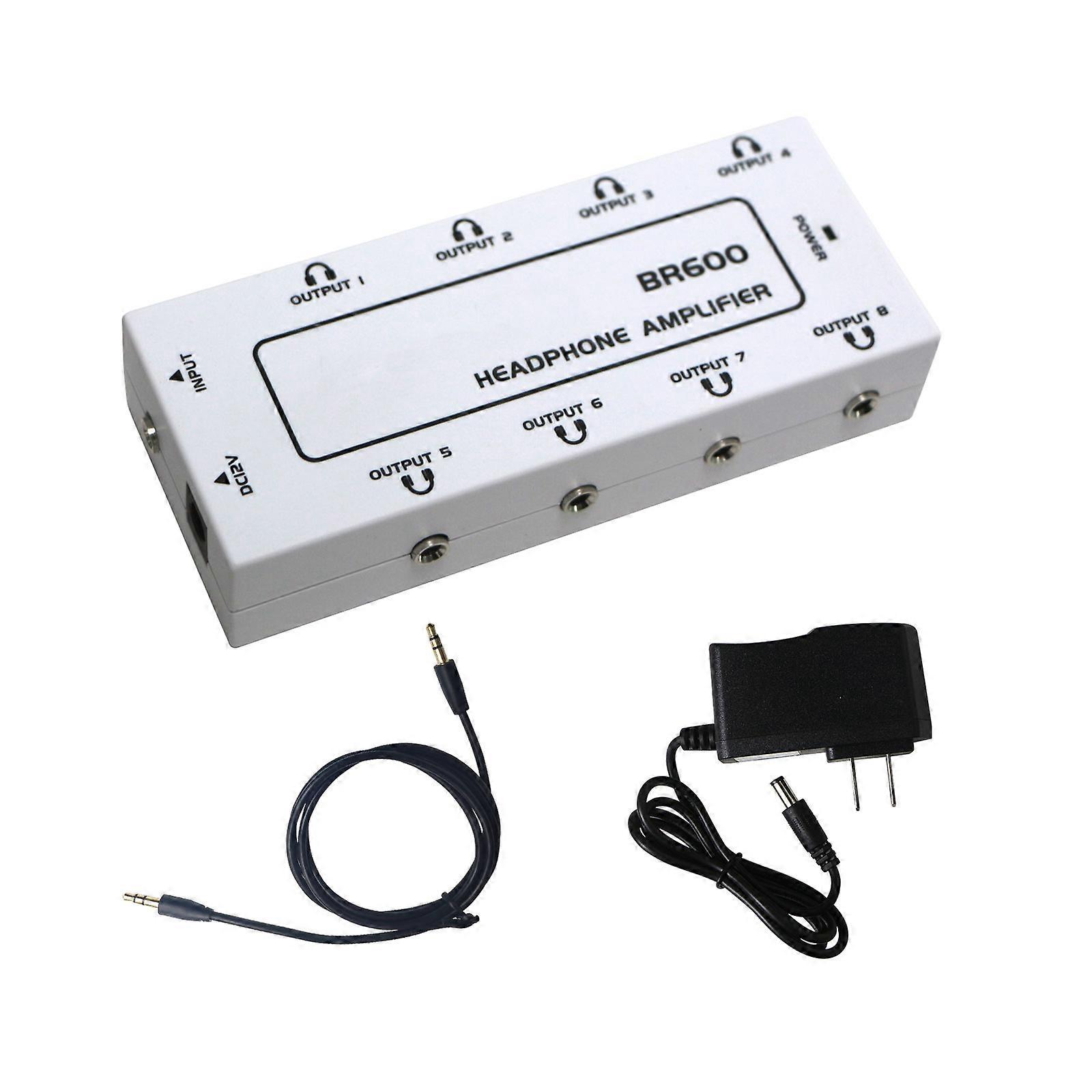 8Channel Stereo Headphone Amplifier Mini Earphone Splitter 3.5mm Input and Output for Studio Quality Sound Low Noise White