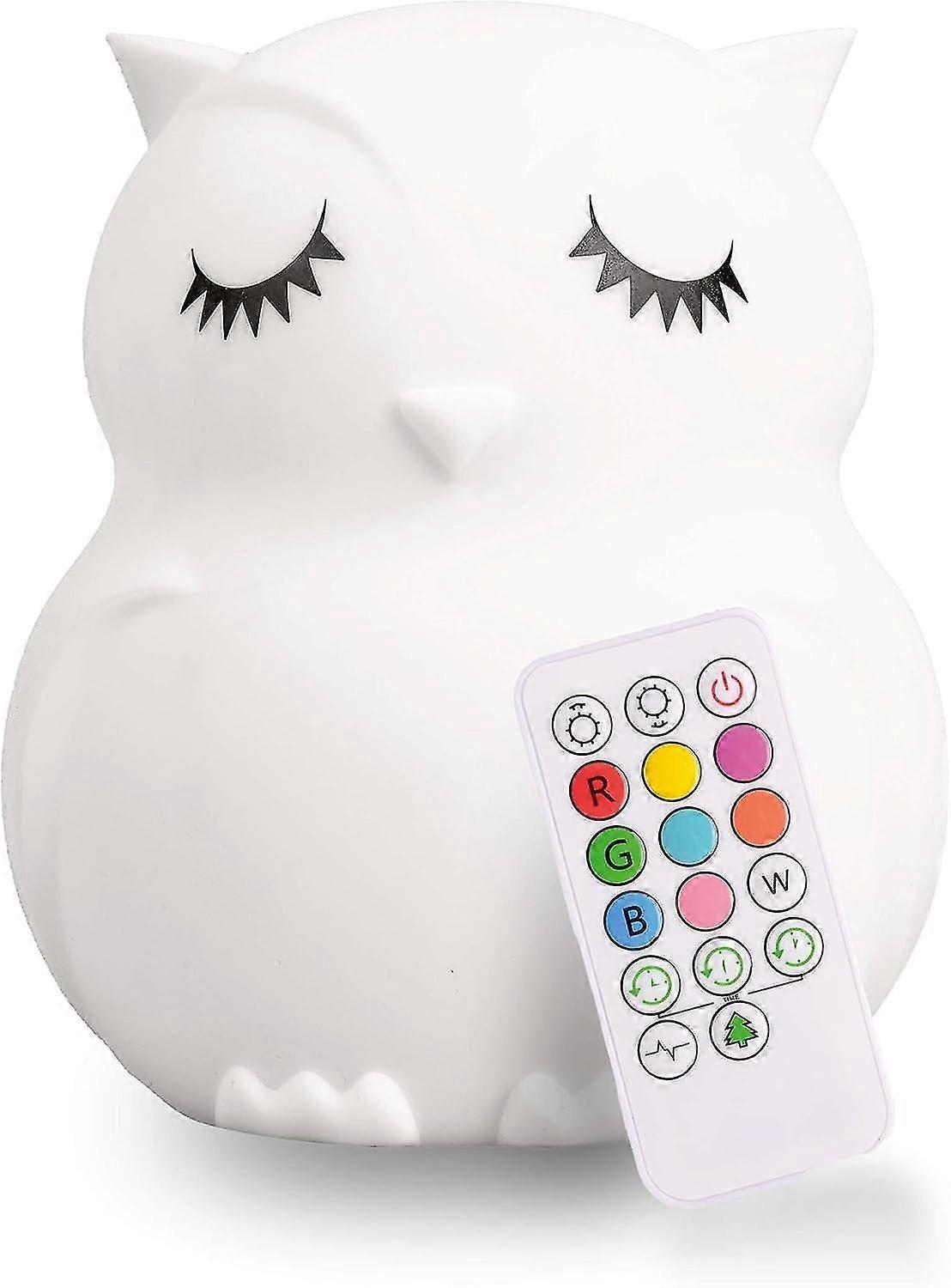 Soft Silicone Owl Night Light for Kids - 9 Colors, Remote Control, Rechargeable, Auto Shutoff, Safe & Fun