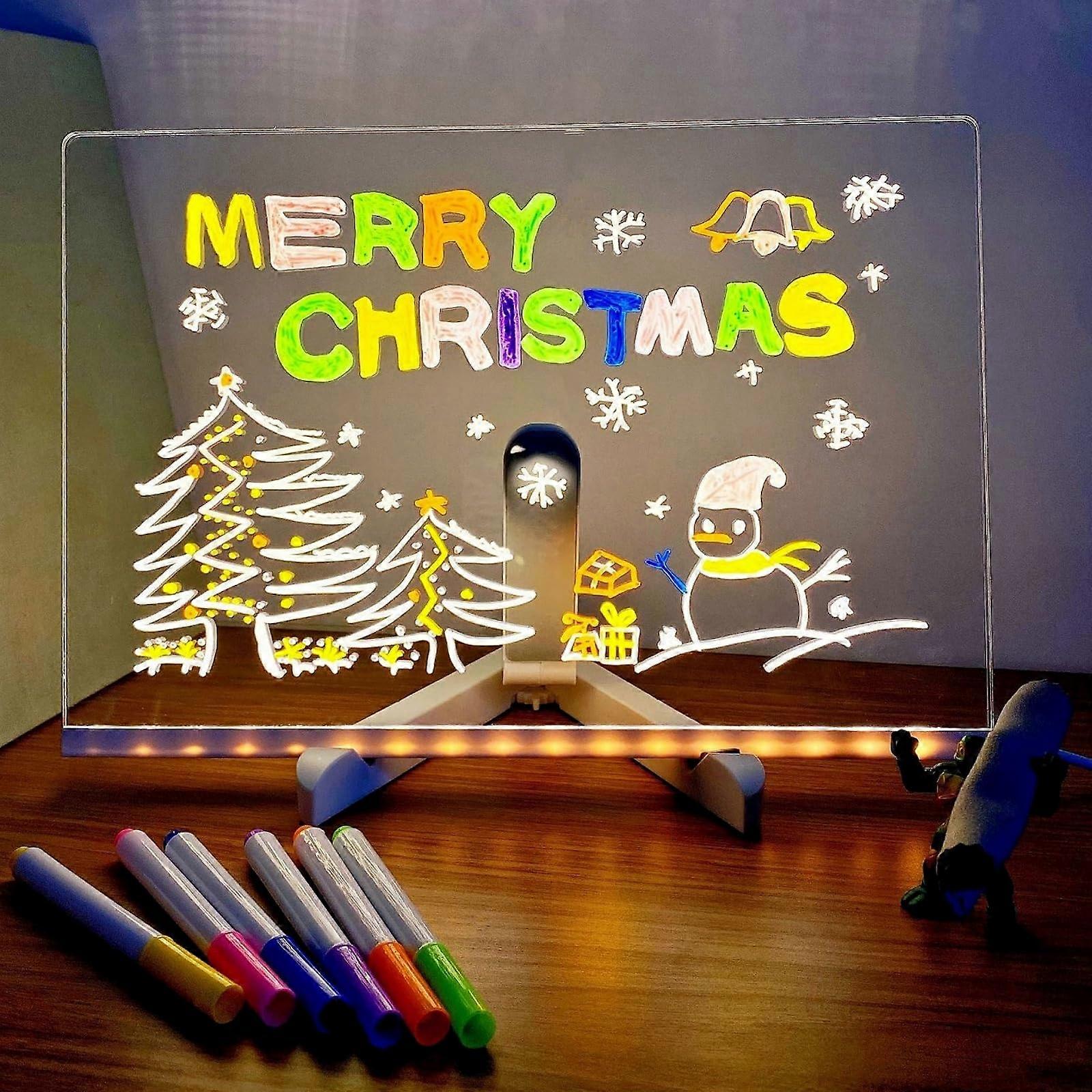 LED Note Board with Colors Lightup Acrylic Dry Erase Board with Stand 7 Pens (L11.8 7.9 in)