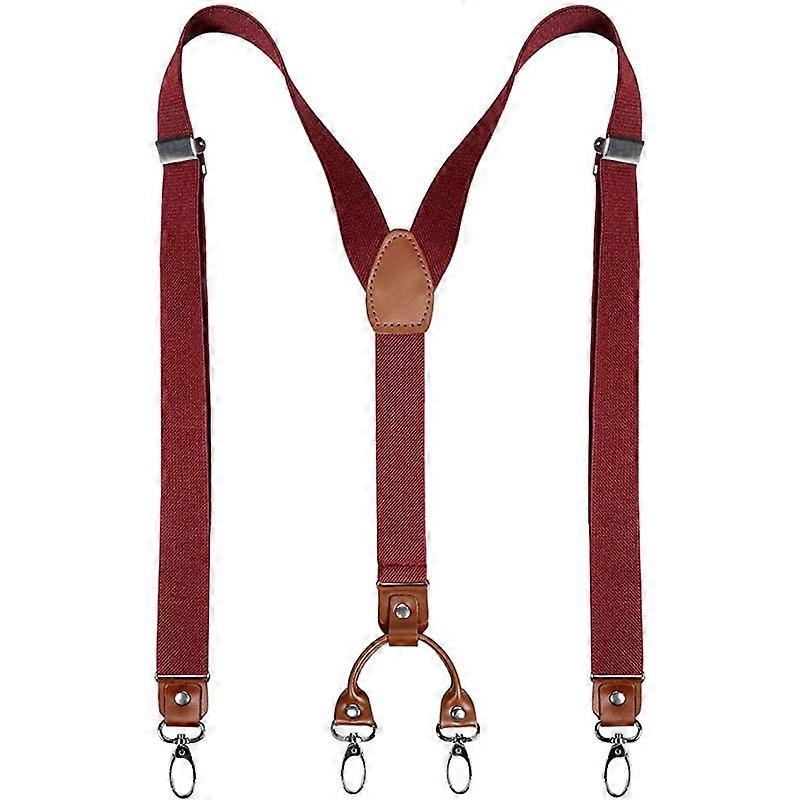 Ανδρικές φαρδιές τιράντες βαρέως τύπου σε σχήμα Υ με 4 μεταλλικά κλιπ Ρυθμιζόμενοι ελαστικοί ιμάντες-κόκκινο