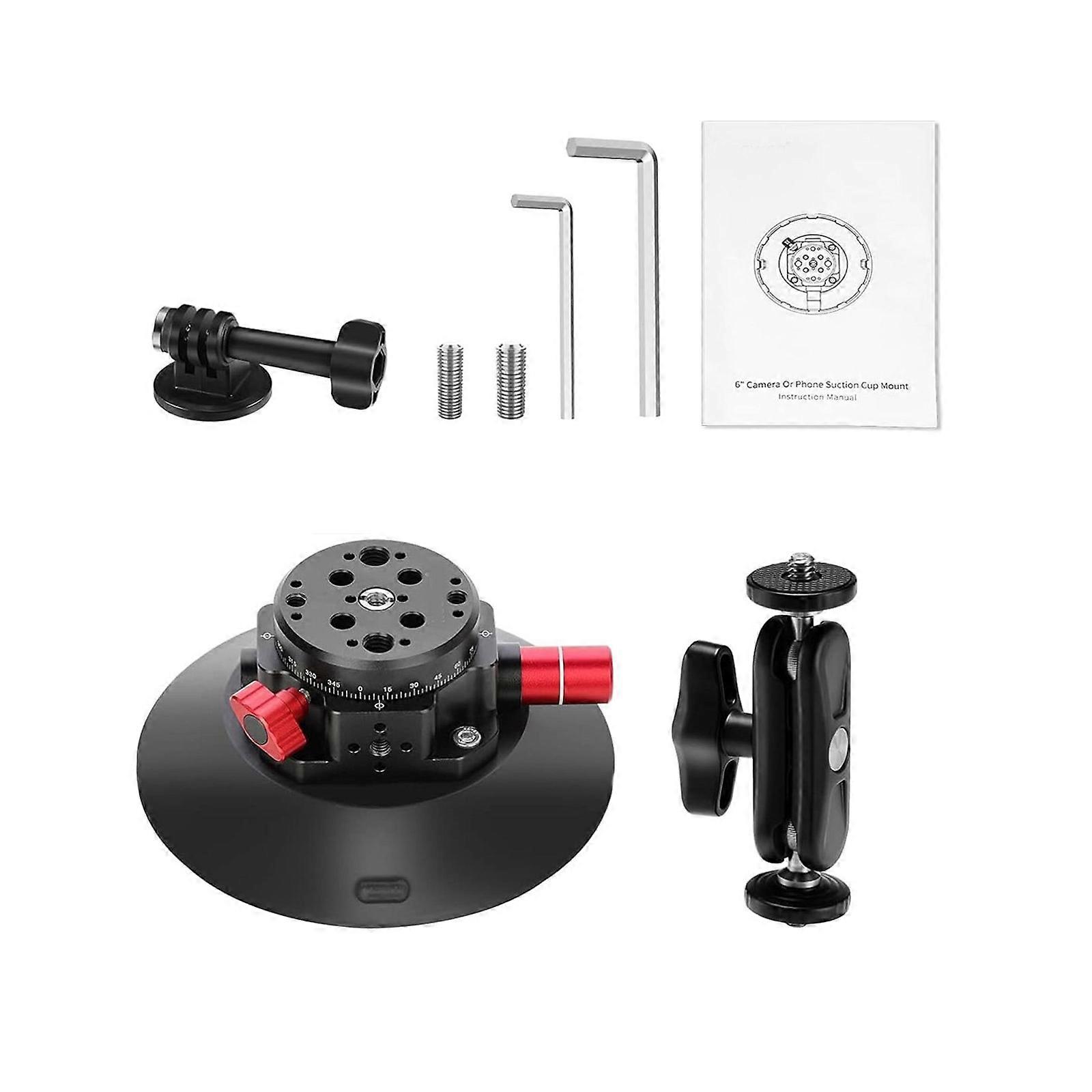 Strong Suction Cup Mount With Arm 1/4  3/8in Mounting Holes For DSLR And Action Cameras On Various Surfaces Multicolor